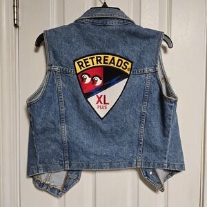 Vintage Bongo Denim Motorcycle Vest With Retread Patch XS